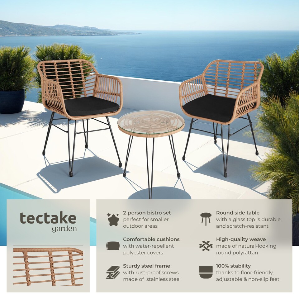 image 1 of Garden Table and Chairs Molfetta - 2 person bistro set, weather and UV-resistant | Cream | nature | 64,50 x 58 x 86,50 cm | 1