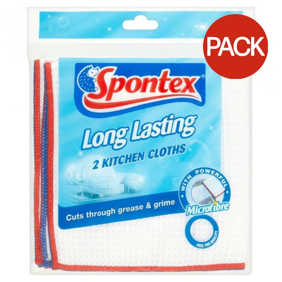 Spontex Long Lasting Kitchen Cloths (Pack of 2) - White - One Size