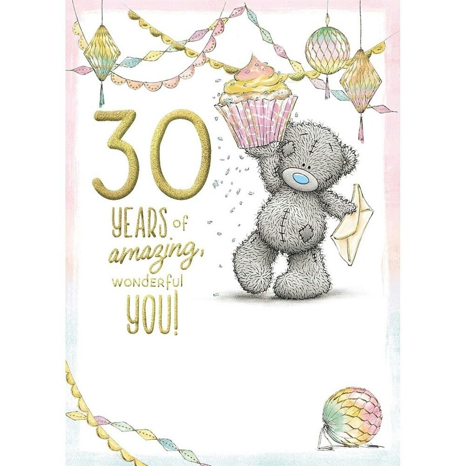 image 1 of Bear Holding Cup Cake 30th Birthday Card