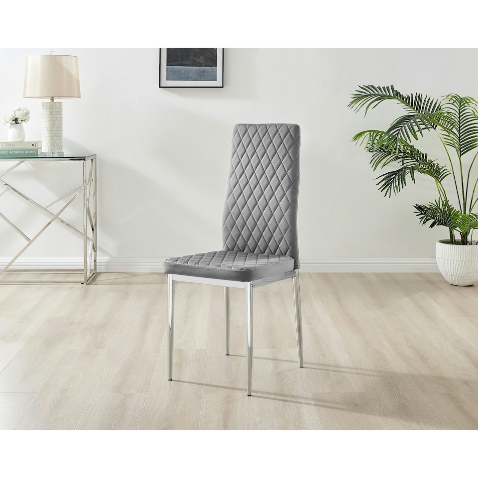 image 1 of Furniturebox 6x Milan Dining Chair Grey Velvet Silver Legs