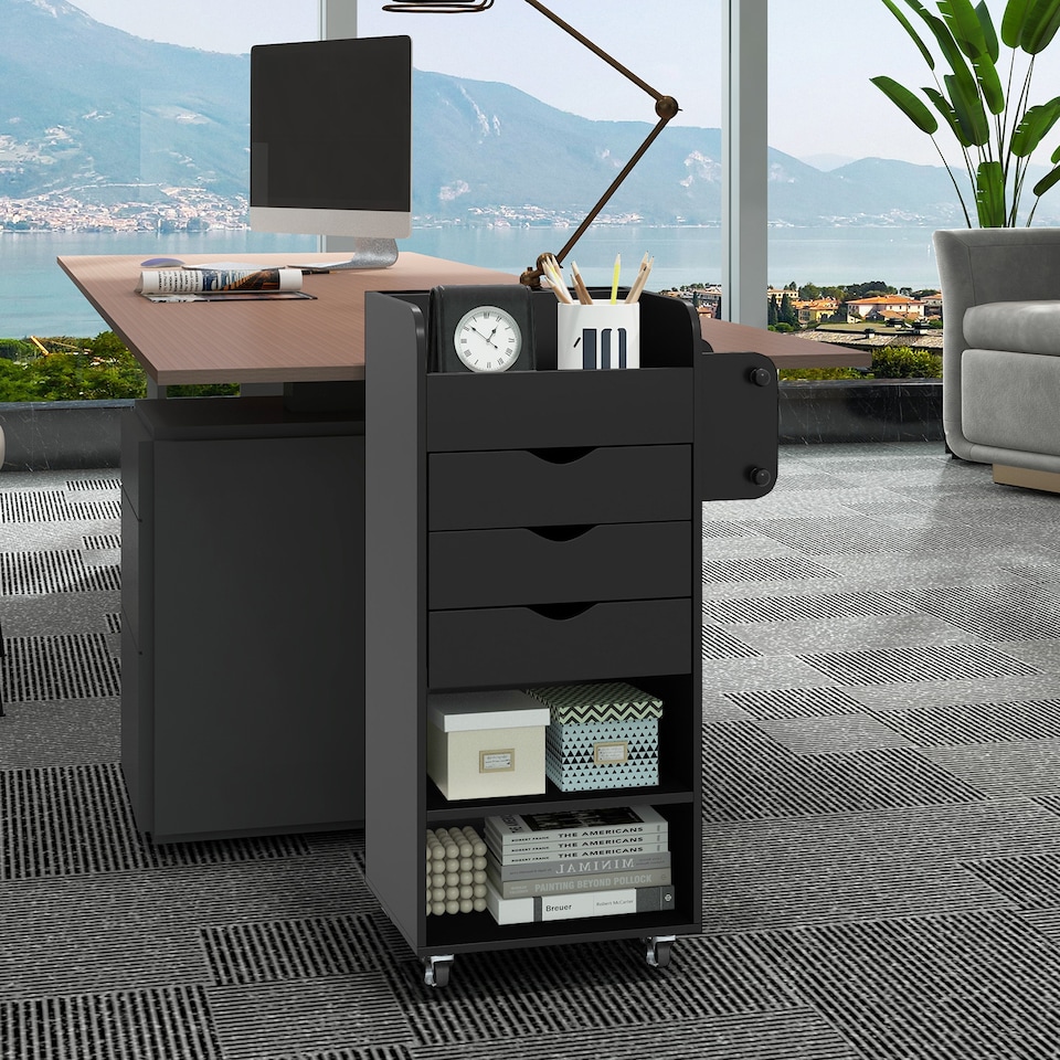 image 1 of COSTWAY Rolling Craft Storage Cart Utility Cart Black