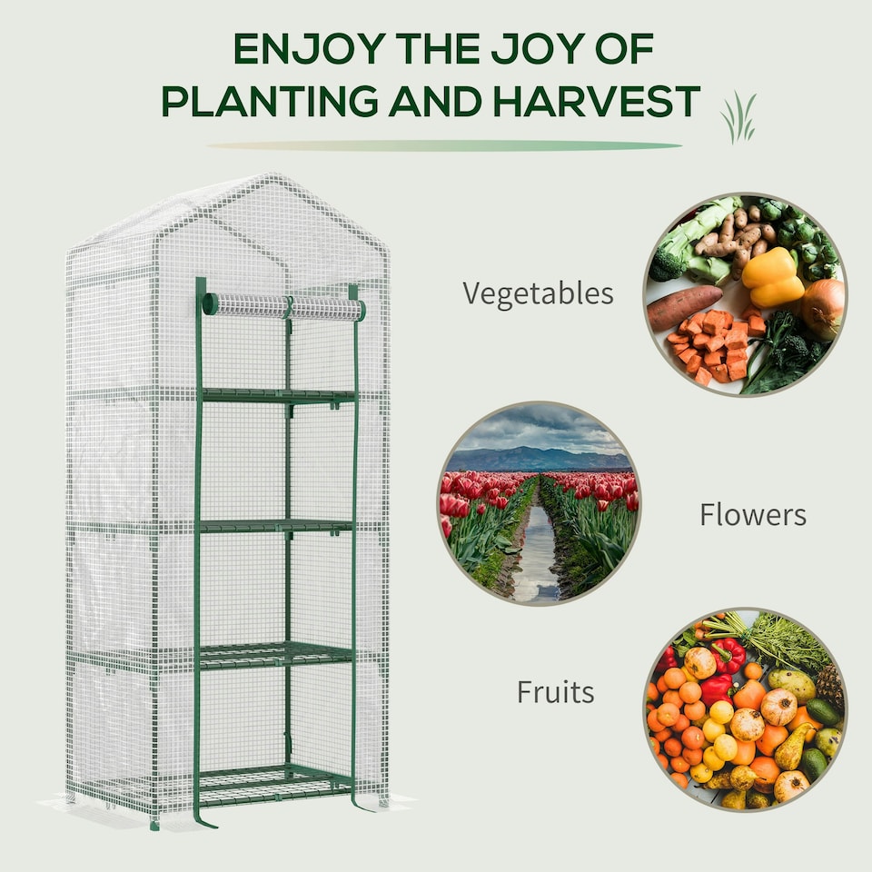 image 1 of Outsunny Mini Greenhouse 4-Tier Portable Plant House Shed w/ PE Cover, Green