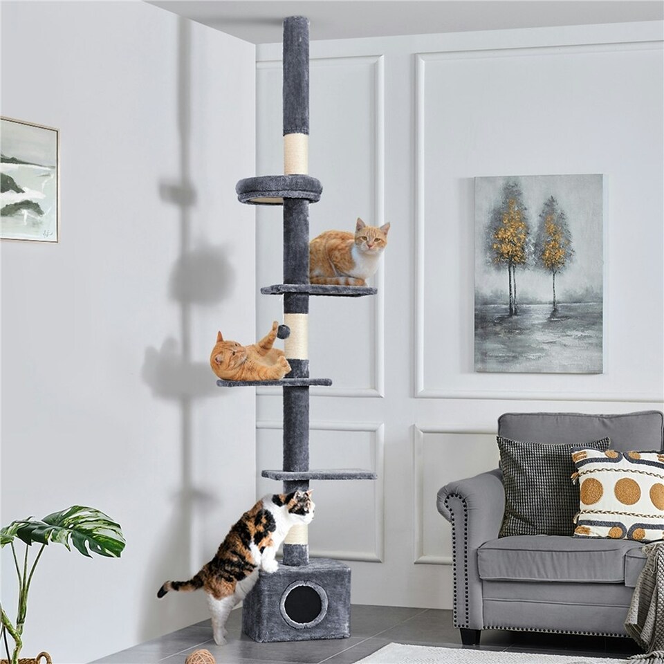 image 1 of Yaheetech Floor-to-Ceiling Cat Tree Dark Grey