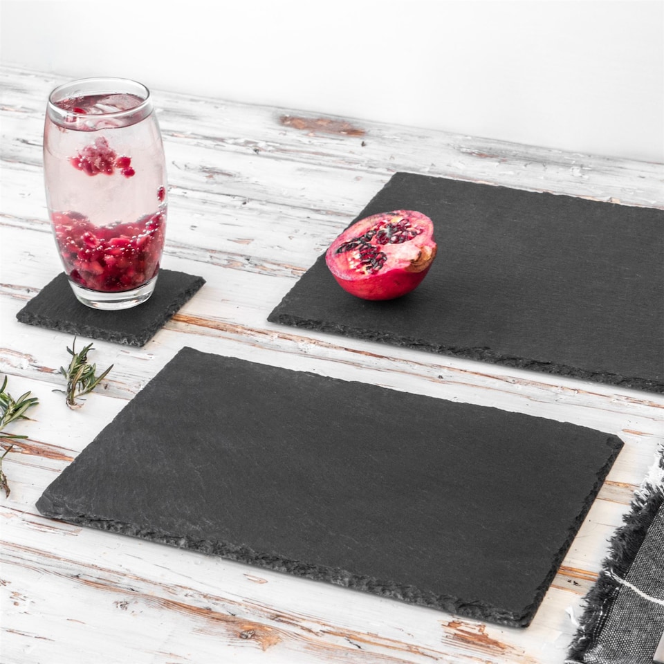 image 1 of Argon Tableware Rectangle Slate Placemats - 30 x 20cm - Pack of 6 | Black | Natural
