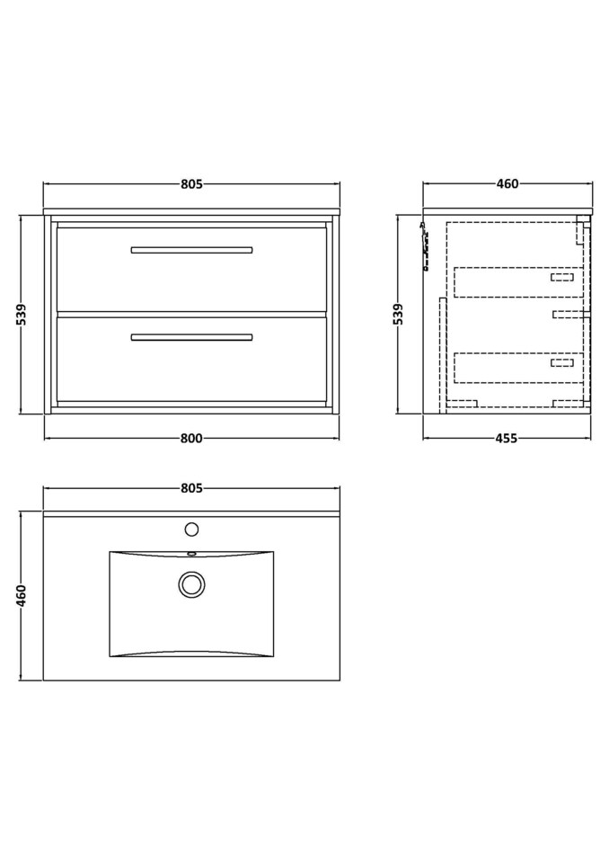 image 1 of Modern Bathroom Wall Hung 2 Soft-Close Drawer Vanity Unit, Grey, 800mm | Grey | Pebble Grey | 1