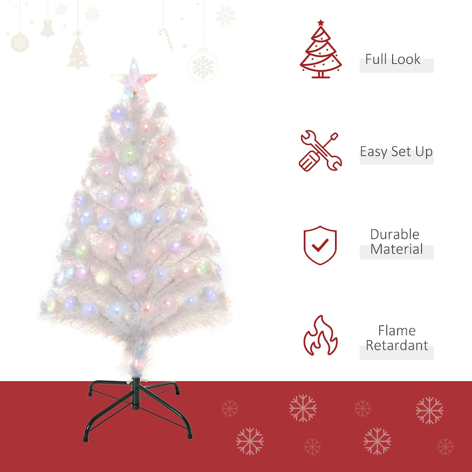 image 1 of HOMCOM 3FT Pre-Lit Artificial Christmas Tree w/ Fibre Optic Xmas -White