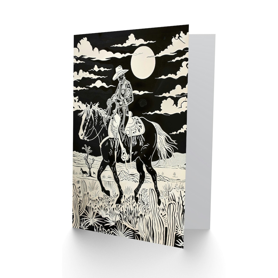 image 1 of Midnight Cowboy Black White Western Desert Birthday Card