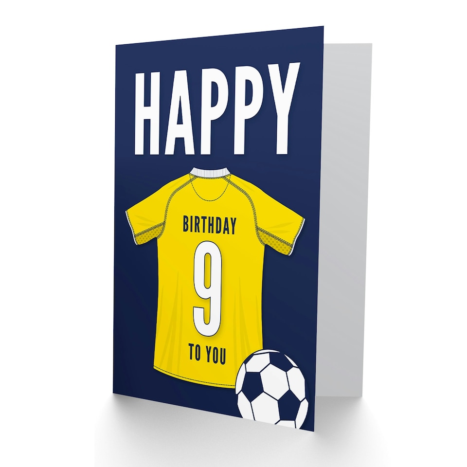 image 1 of Football Strip Kit Yellow Jersey Top Age 9 Year Old Child Kids 9th Birthday Card