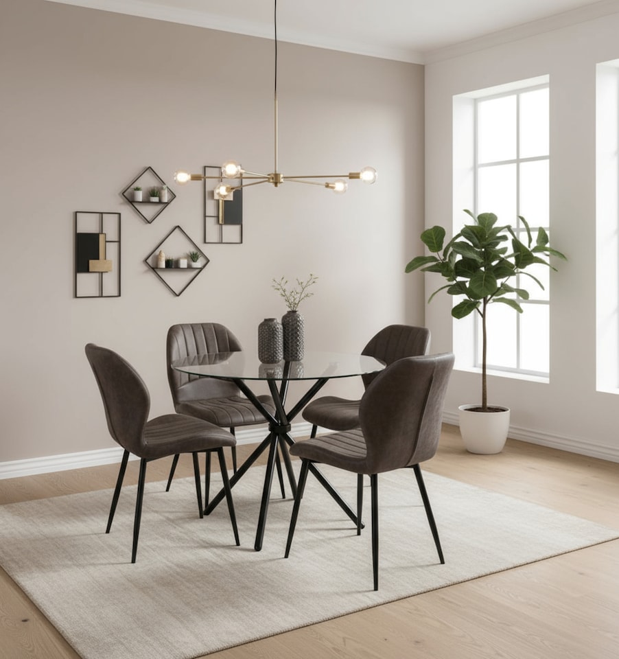 image 1 of New York Dining Table with 4 Jaydn Leather Chairs - Taupe