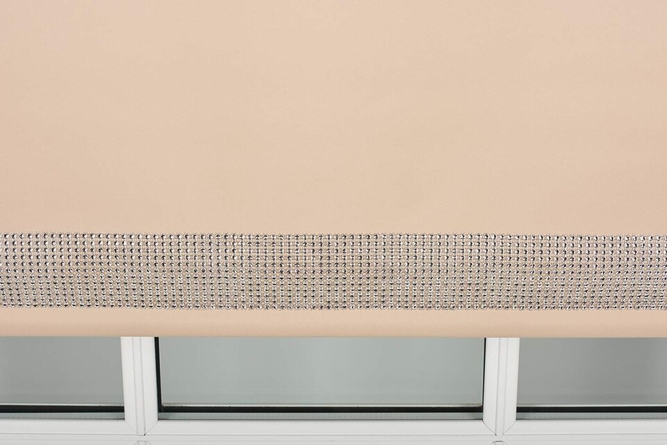 image 1 of FURNISHED Thermal Blackout Roller Blinds with Diamante Edge Made to Measure Window Shade | Brown | Cappuccino | (W) 210cm x (L) 165cm