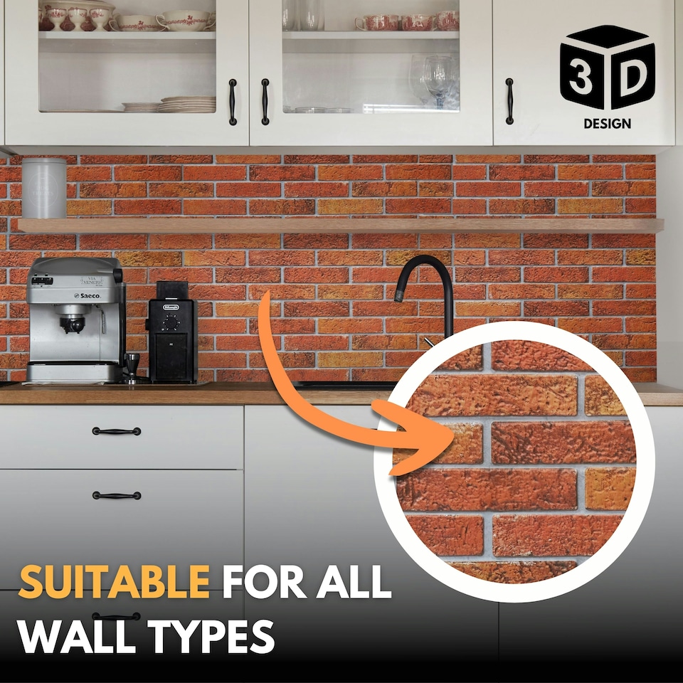 image 1 of NOVECRAFTO 3D Vintage Rustic Wall Panels – 6 PVC Sheets, Covers 2.76 sqm (29.76 sq ft), 96x48cm Each – Decorative Brick Effect Cladding in Rustic Style