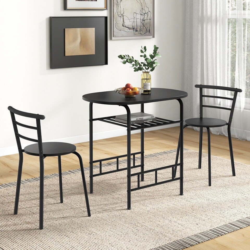 image 1 of COSTWAY 3-Piece Dining Table Set Kitchen Breakfast Nooks Table and Chairs