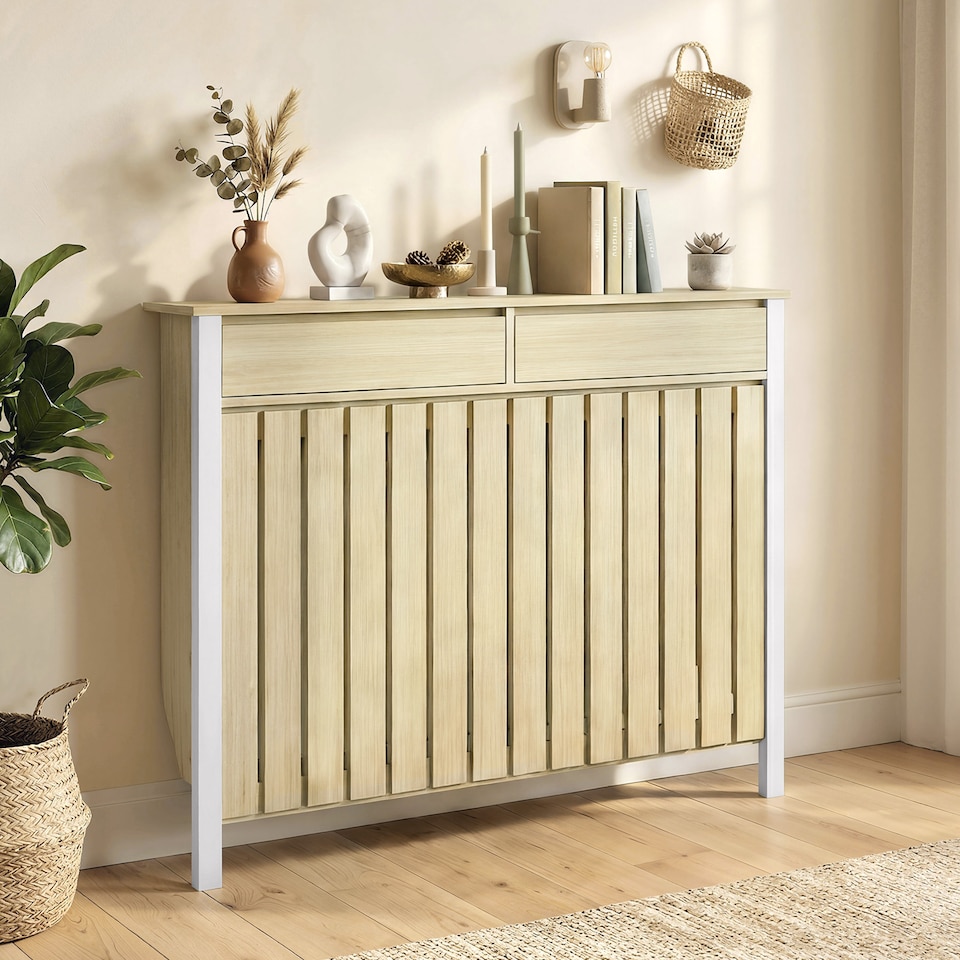image 1 of HOMCOM Large Radiator Cover with Drawers and Vertical Slats
