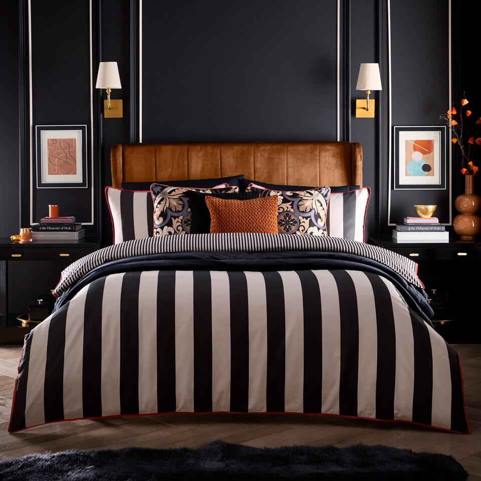 image 1 of Laurence Llewelyn-Bowen Festivo Circus Stripe Duvet Cover Set Black