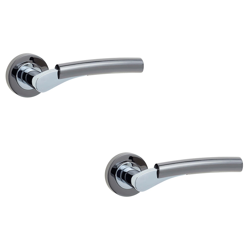 2 PACK Stylish Door Handle on Rose with Polished Chrome and Black Nickel Finish - Interior Handle