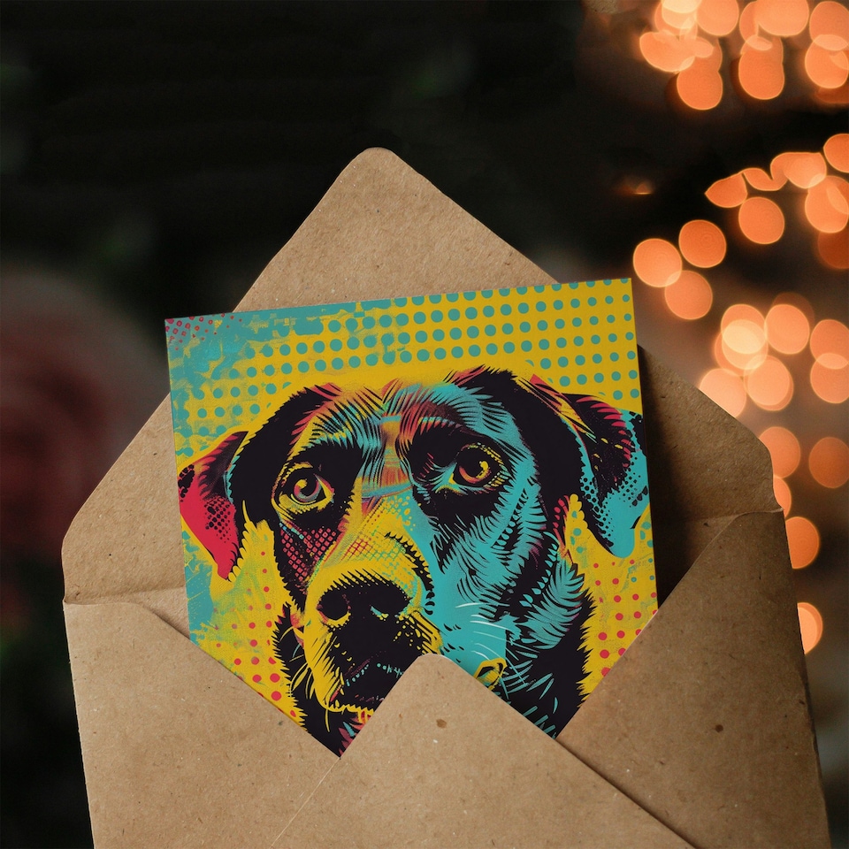 image 1 of Pop Art Dog Bright Summer Colourful Dots For Him Birthday Card
