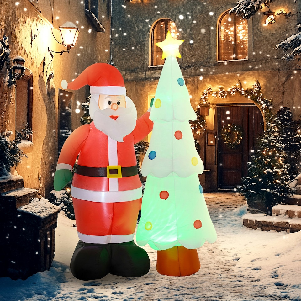 image 1 of Outsunny 7ft Christmas Inflatable Decoration Santa Claus and Christmas Tree