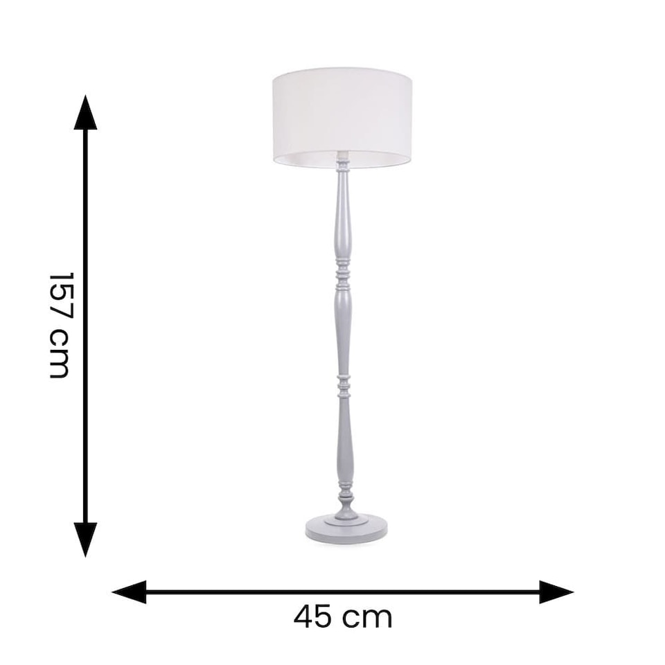 image 1 of ValueLights Victoria Grey Wood Floor Lamp White Shade and Bulb