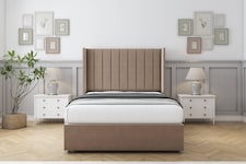 Sloomy Falcon Mink Plush Divan Bed With Mattress 2 Drawers Footend With 54" Wingback Headboard 6' Super King | Brown | Mink | Super King | 1