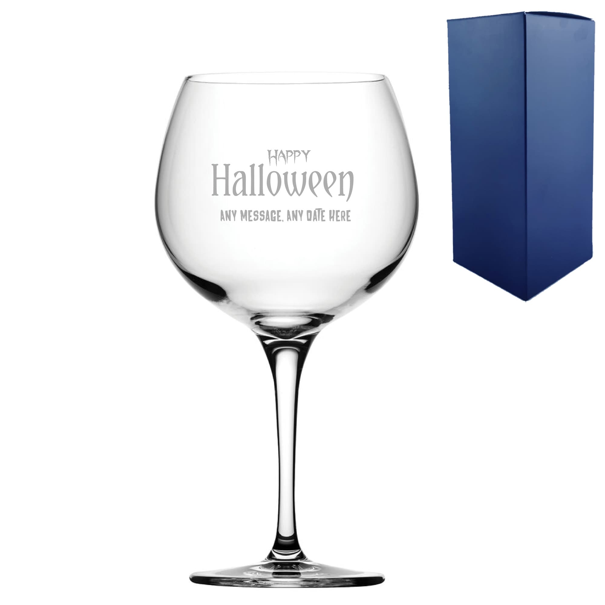 Uniqueful Personalised Engraved Happy Halloween Gin Balloon Glass in Clear | Size: 20oz (550ml)