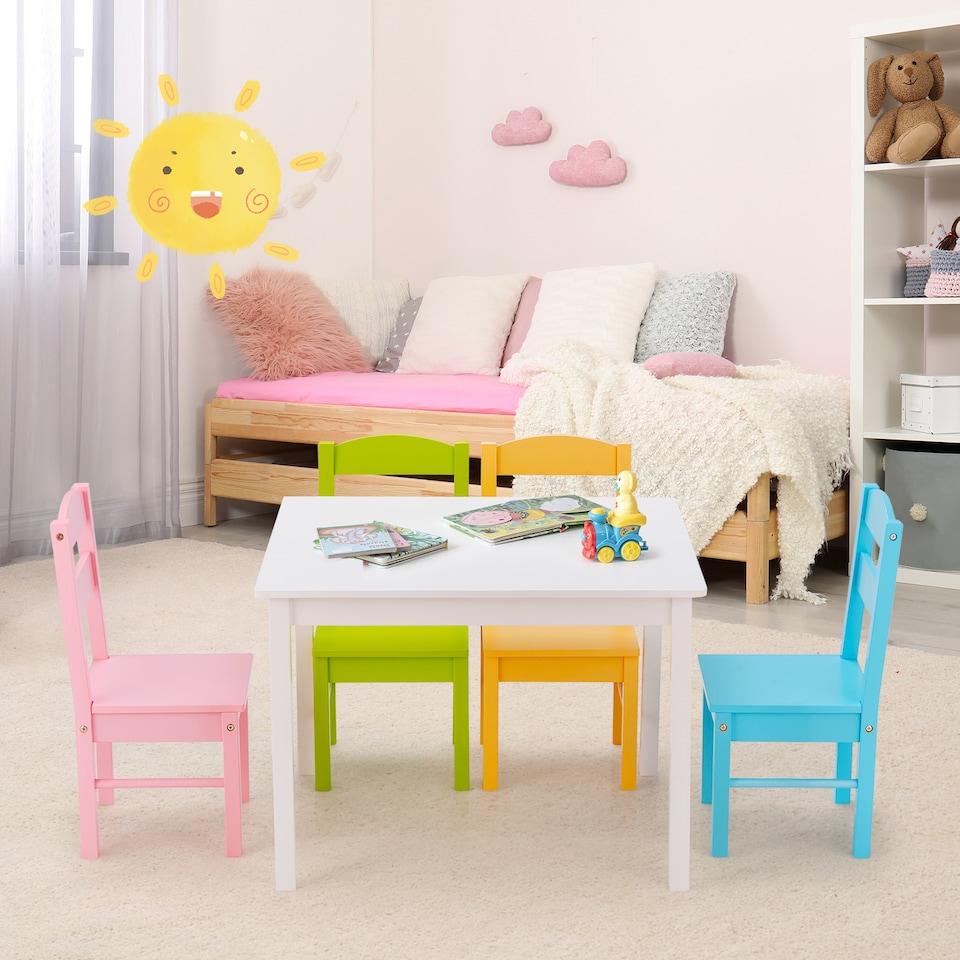 image 1 of COSTWAY Kids Table and 4 Chairs Set for Toddlers Multi