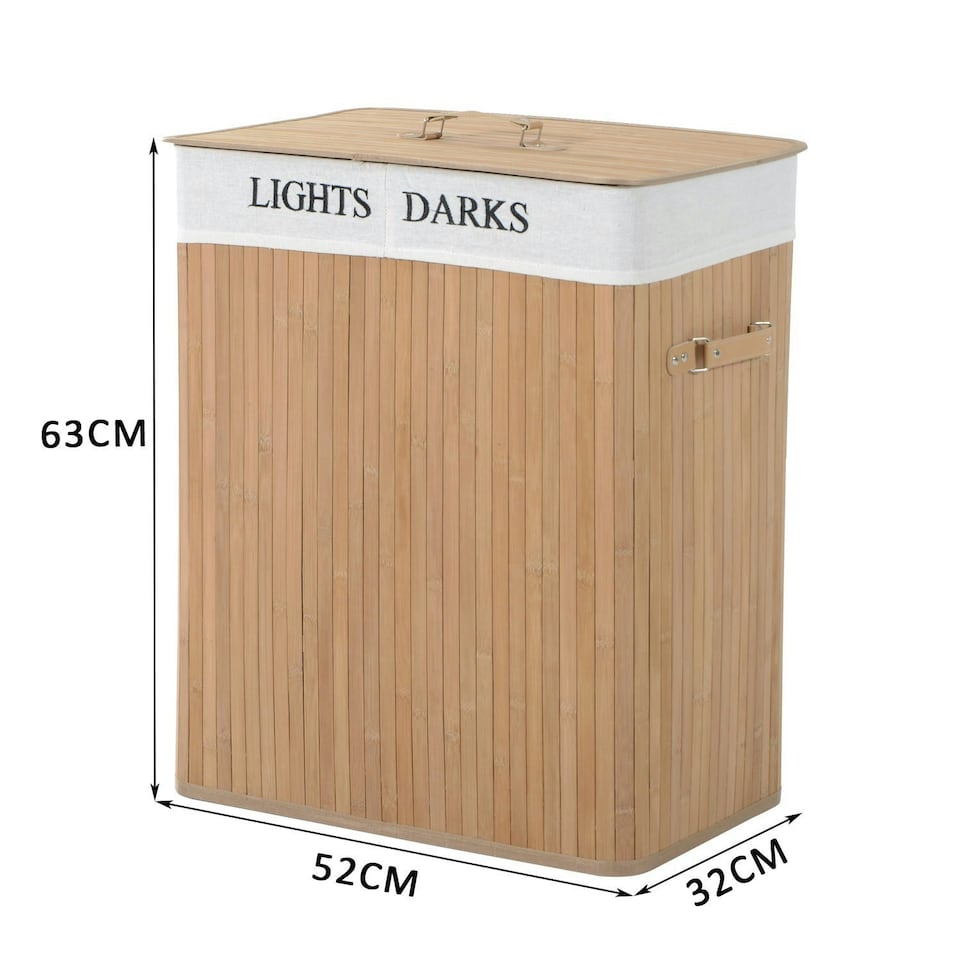image 1 of HOMCOM 100L Laundry Hamper Large 100L Double Washing Clothes Basket Natural