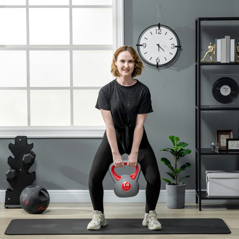 image 1 of SPORTNOW Kettle Bell with Handle for Home Gym Red | 14