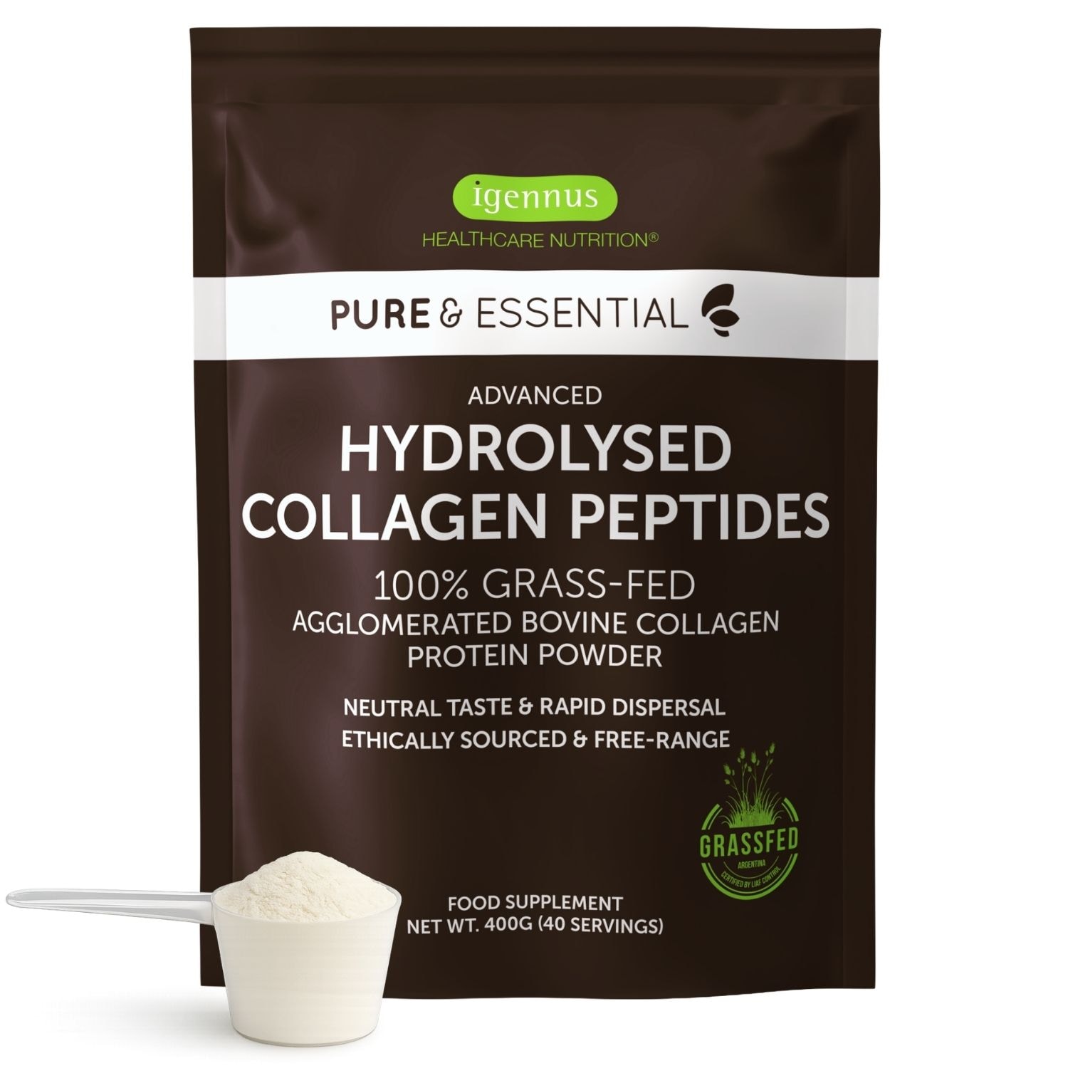 Igennus Advanced Hydrolysed Collagen Peptides, Grass-fed Bovine Collagen Protein Powder, 40 Servings