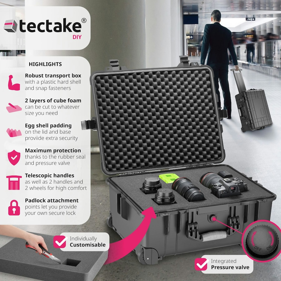 image 1 of Camera Case - hard shell, foam inserts, waterproof, telescopic handle Black | L