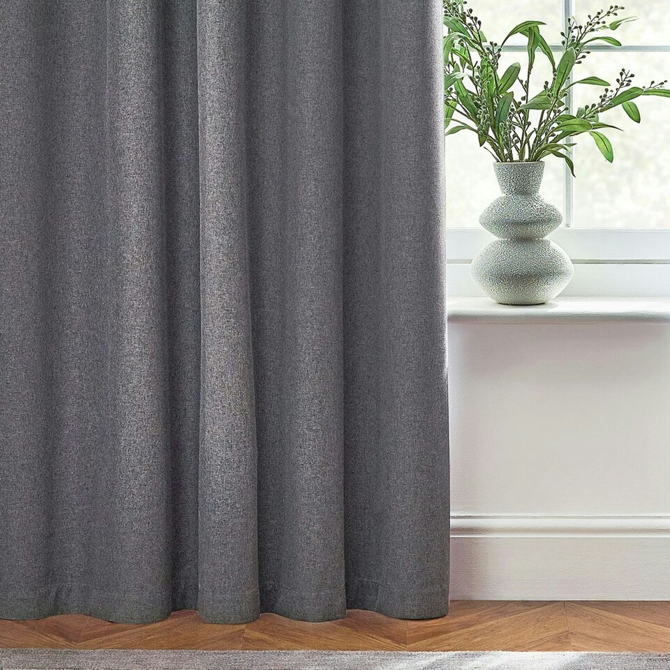 image 1 of furn. Dawn Blackout Charcoal Eyelet Curtains (W)168cm x (D)137cm | Multi
