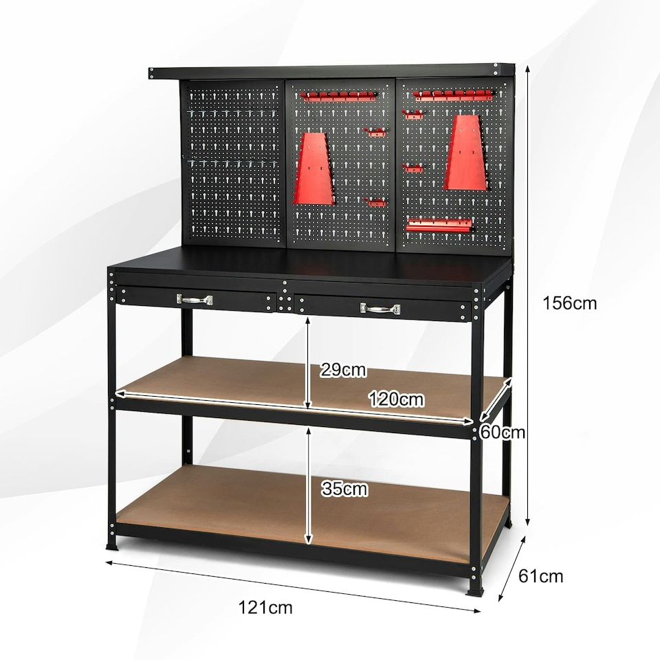 image 1 of COSTWAY Workbench Garage Worktable with Drawers-Black