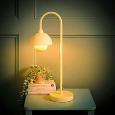 ValueLights Tilly Pastel Lemon Arched Dome Shade Metal Table Lamp with LED Bulb Blue