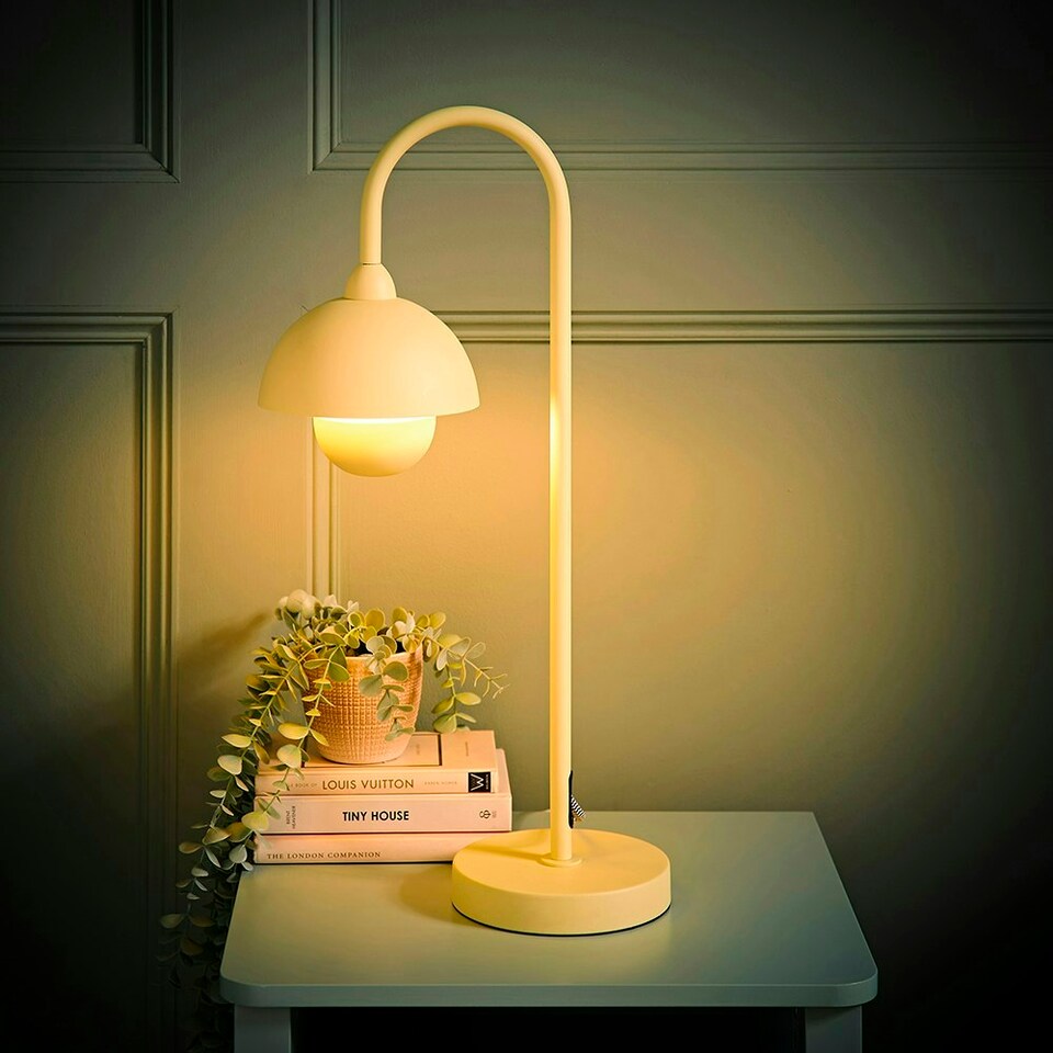 image 1 of ValueLights Tilly Pastel Lemon Arched Dome Shade Metal Table Lamp with LED Bulb Blue