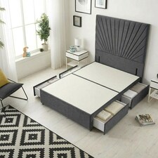 Sunburst Divan Bed with 4 Drawers & 54'' Floor Standing Headboard Plush Velvet | Grey | Charcoal