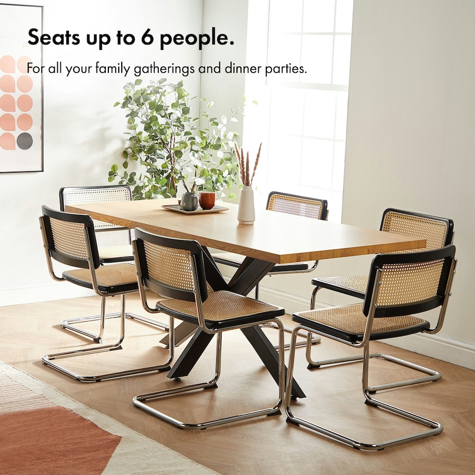 image 1 of VonHaus Abel Rectangular 6 Seater Dining Table with Wood Effect Top