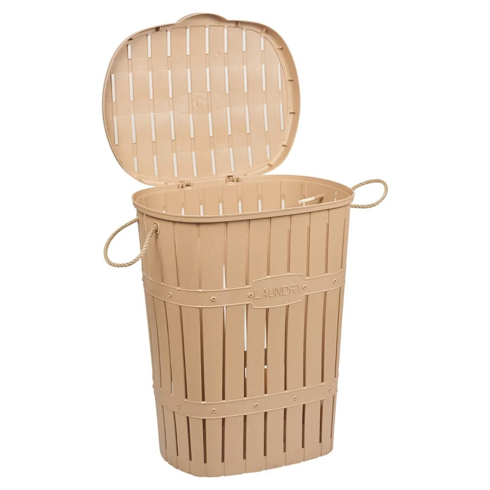 image 1 of 65L Bamboo Look Laundry Basket With Rope | Cream | 1
