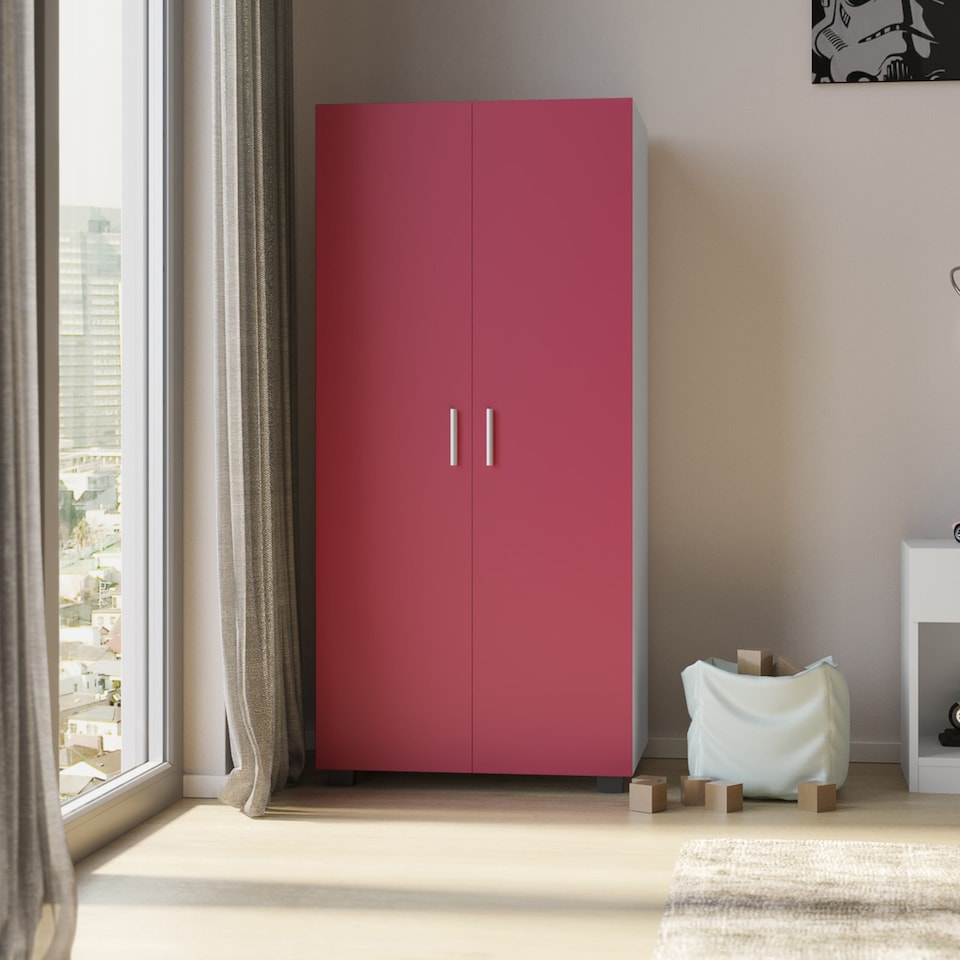image 1 of White Kids 2-Door Wardrobe | Pink | 1