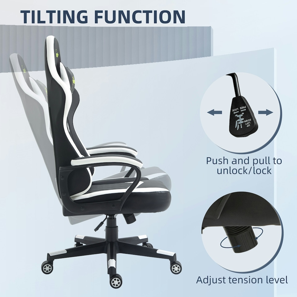 image 1 of Vinsetto Racing Gaming Chair w/ Lumbar Support, Gamer Office Chair, Black White