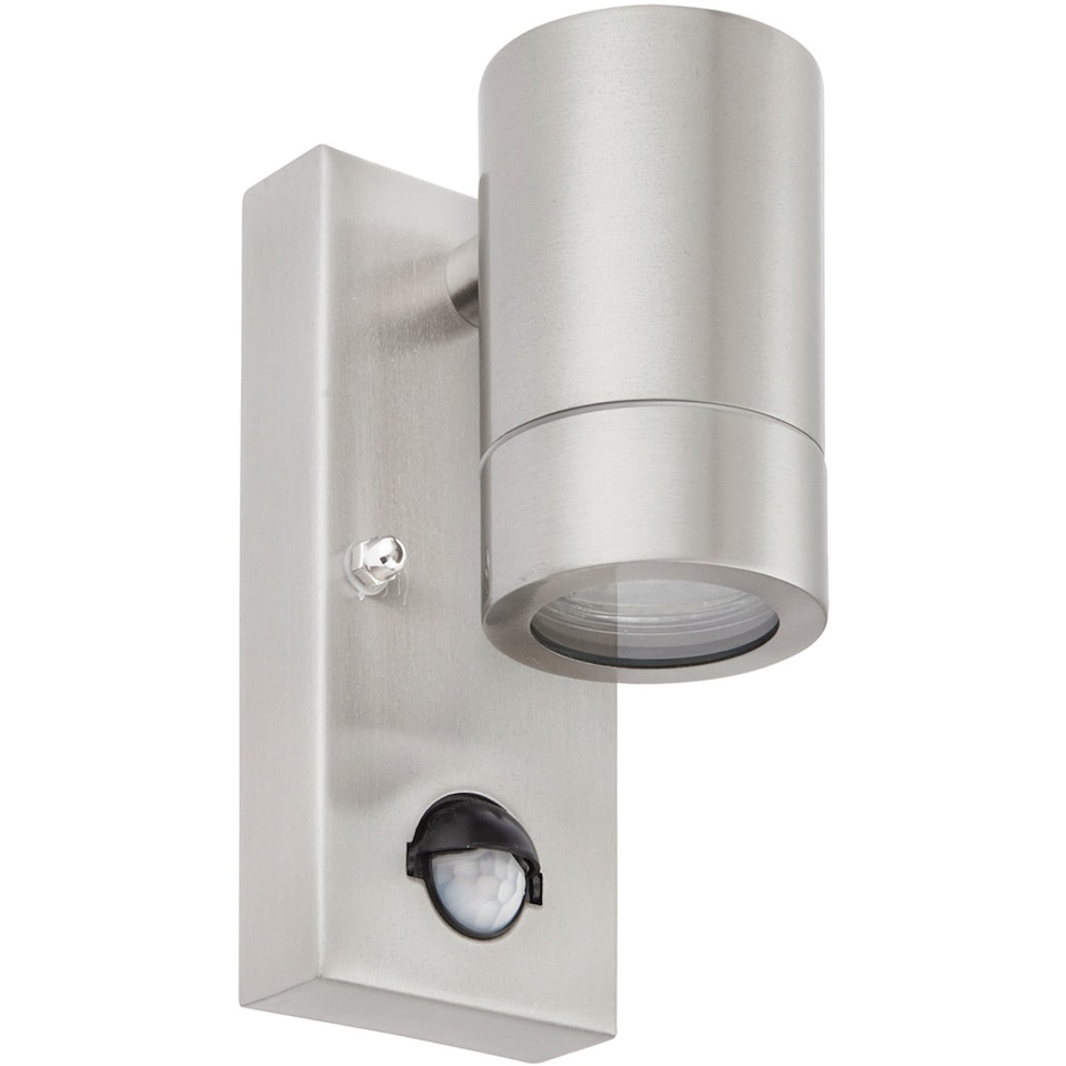 image 1 of Outdoor IP44 Wall Downlight with PIR Sensor - 7W GU10 LED - Brushed Steel