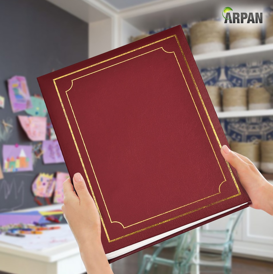 image 1 of ARPAN Photo Album 6x4 – Slip-In Photo Album Book | Holds 200 Photos, Family Album | 6x4 Photo Albums for Events, Travel & Memories | Black | Burgundy | Holds 200 photos of size 6x4 inch/10x15 cm | 1