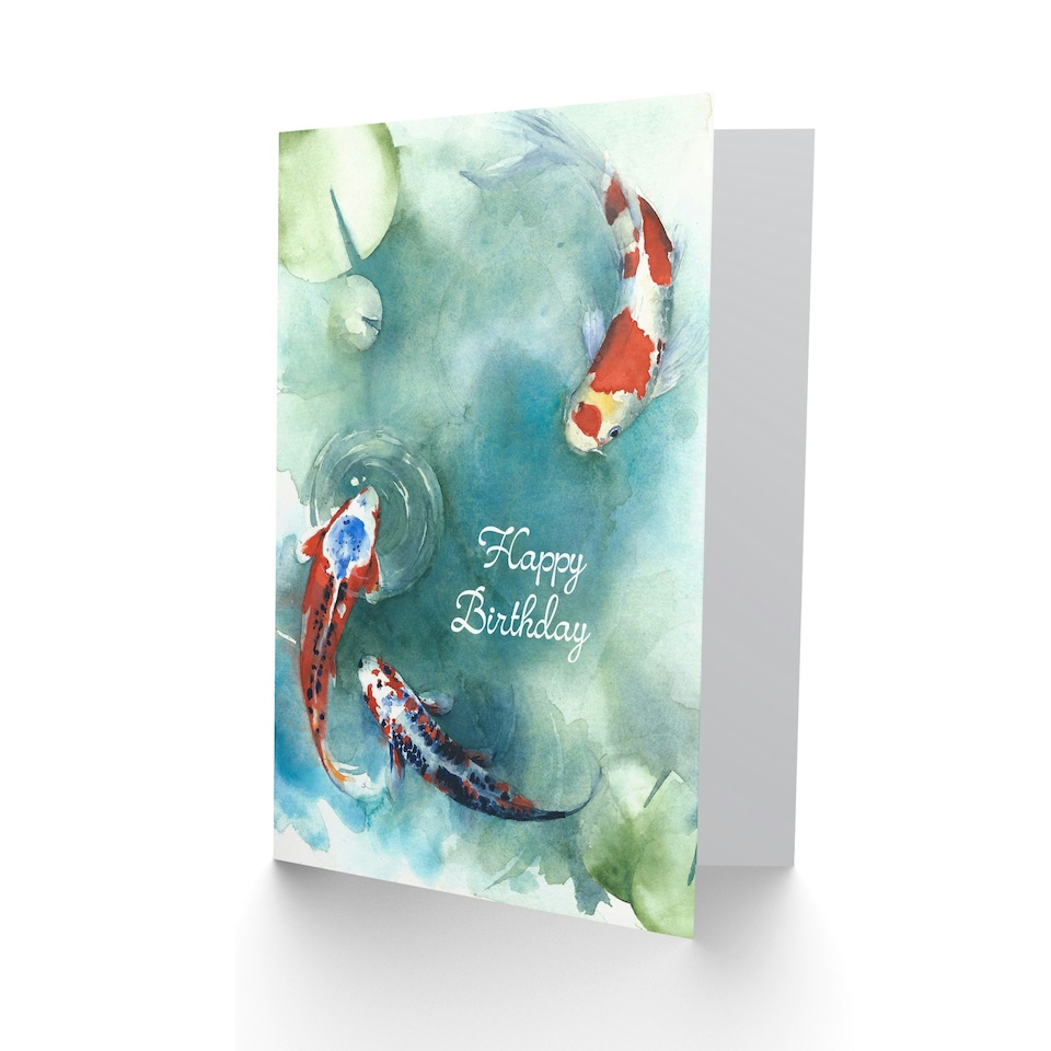 image 1 of Happy Birthday Japanese Koi Fish and Lily Pads Birthday Card