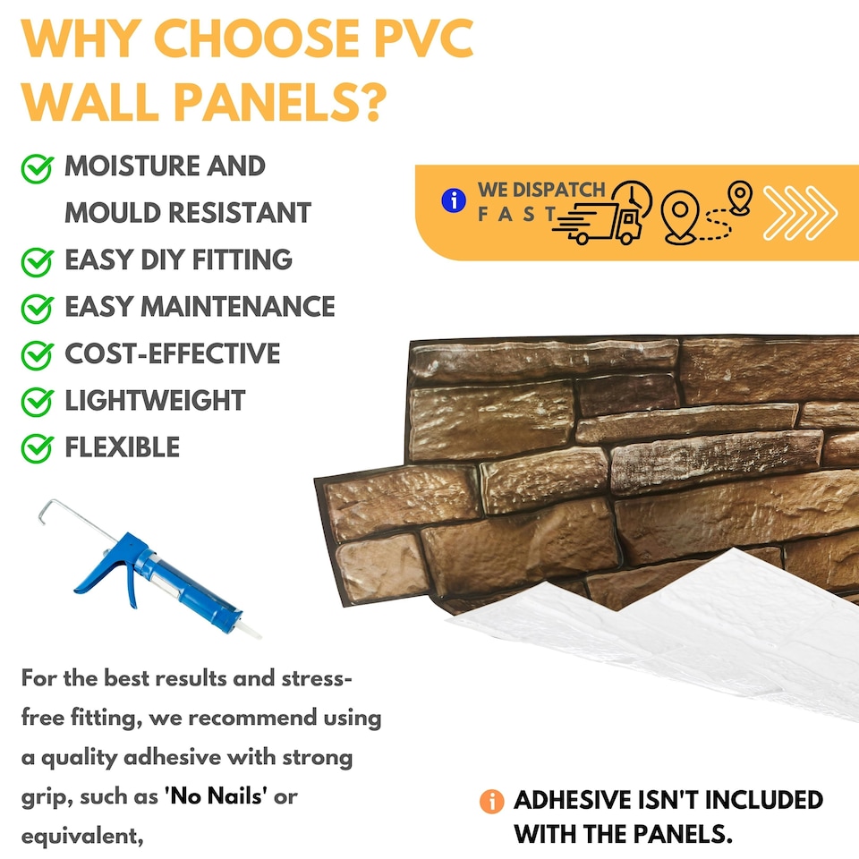image 1 of NOVECRAFTO 3D Wall Panels – 6 PVC Sheets, Covers 2.76 sqm (29.76 sq ft), 96x48cm Each – Rustic Tan Brickwork Effect Cladding, Moisture Resistant