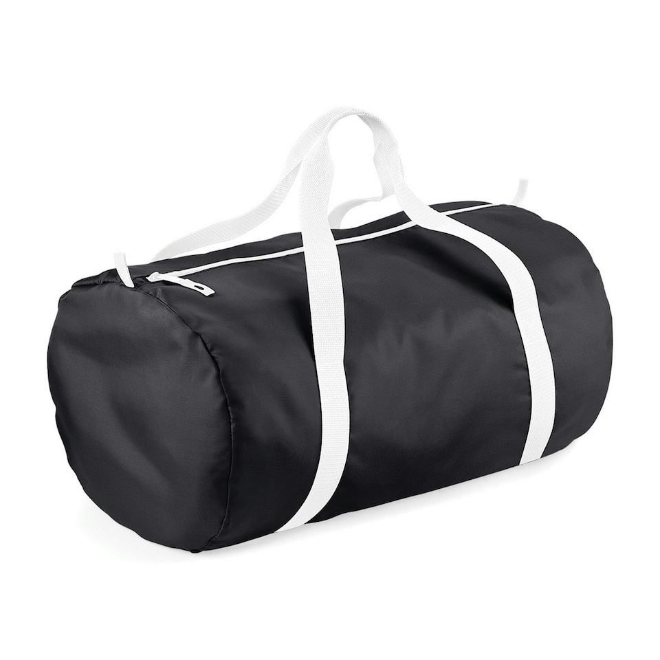 BagBase Packaway Barrel Bag / Duffle Water Resistant Travel Bag (32 Litres) - Black / White - One Size