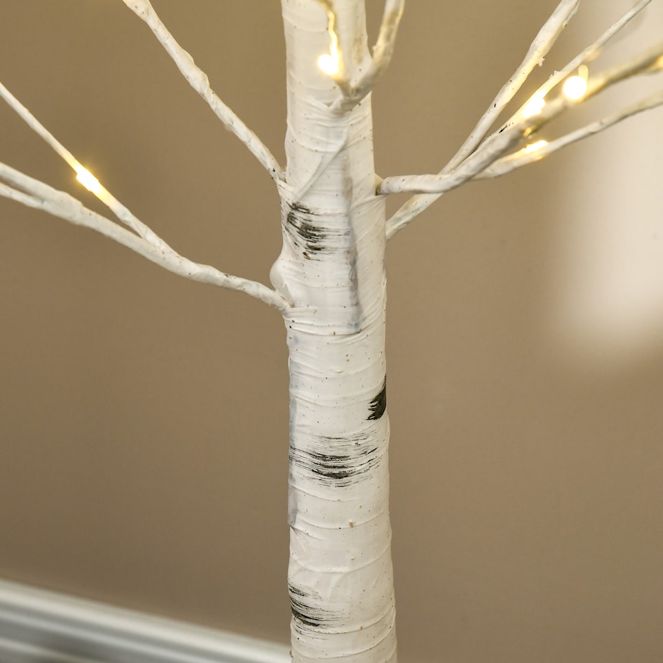 image 1 of HOMCOM 5ft Artificial White Birch Tree Light with Warm White PreLit LED Light for Indoor and Covered Outdoor Use