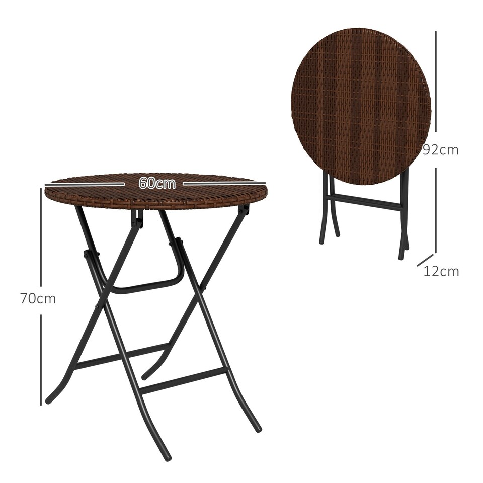 image 1 of Outsunny Foldable Outdoor Coffee Table, Metal Frame Rattan Side Table, Brown
