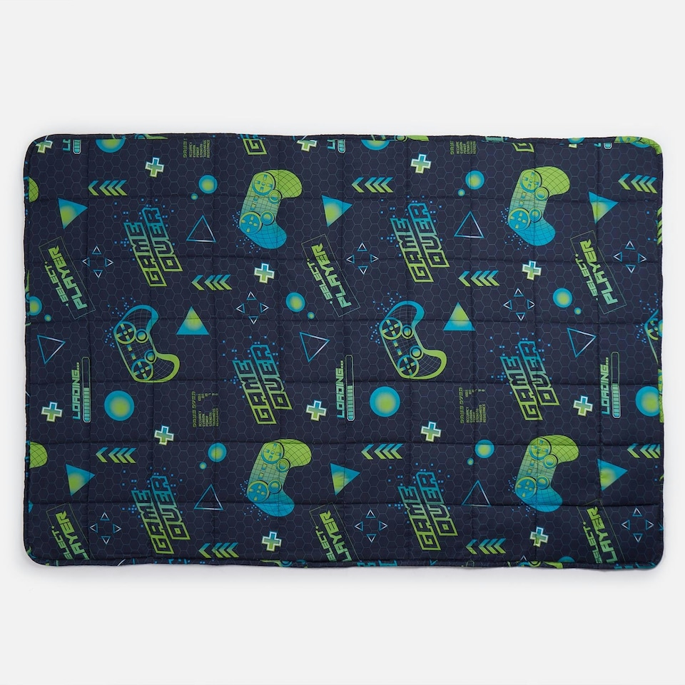 image 1 of OHS Kids Reversible Gaming Print Sensory Stress Relief Weighted Blanket 3kg, 100x150cm - Navy Blue