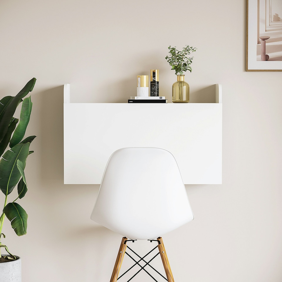 image 1 of HOMCOM Wall Mounted Table w/ Space Saving Storage Compartments for Home Office