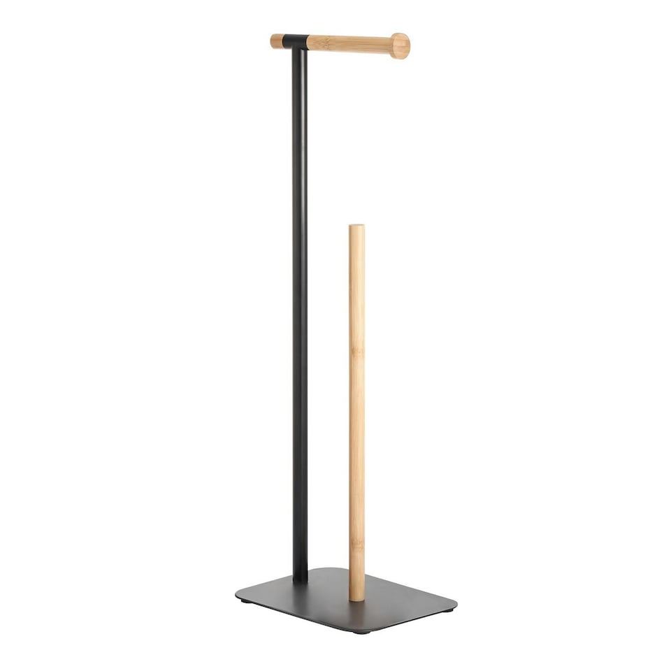 image 1 of Showerdrape Sonata Black & Bamboo Toilet Roll Holder & Spare Paper Holder Combination
