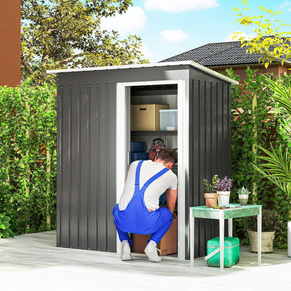 image 1 of Outsunny 5 x 3ft Garden Storage Shed Sliding Door Sloped Roof Tool, Grey Grey