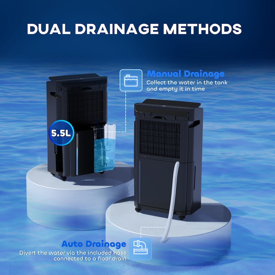 image 1 of HOMCOM 16LDay Dehumidifier with Air Purifier and HEPA Filter, UVC, Ioniser, 5.5L Water Tank, 24H Timer, for Home Damp, Condensation, Mould and Laundry Drying, Black